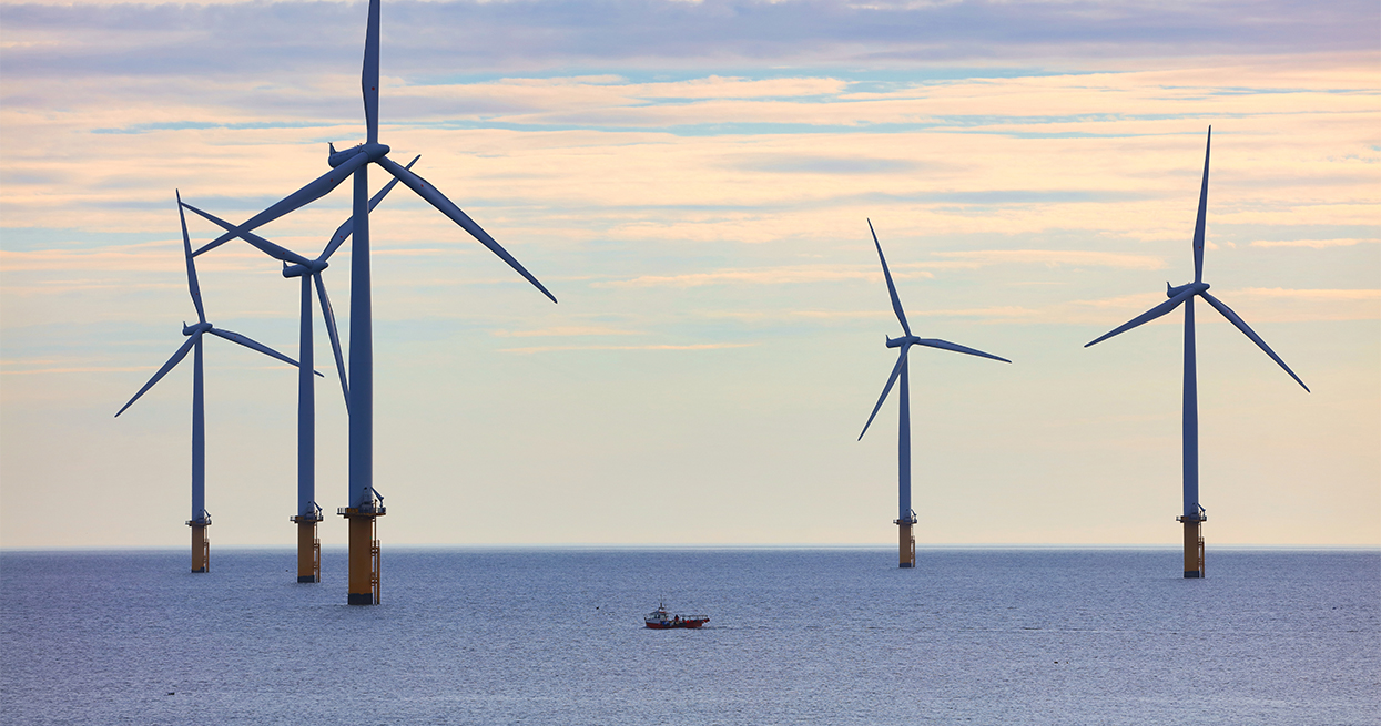 Wind turbines out at sea