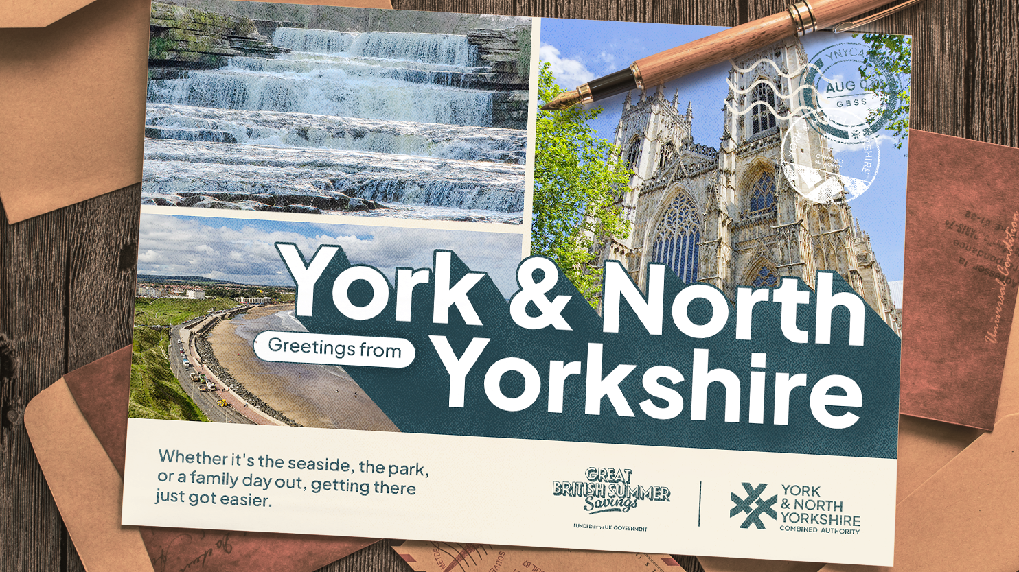 GBSS-Launch-Postcard-Landscape-v2 Greetings from York & North Yorkshire postcard. Whether it's the seaside, the park, or a family day out, getting there just got easier.