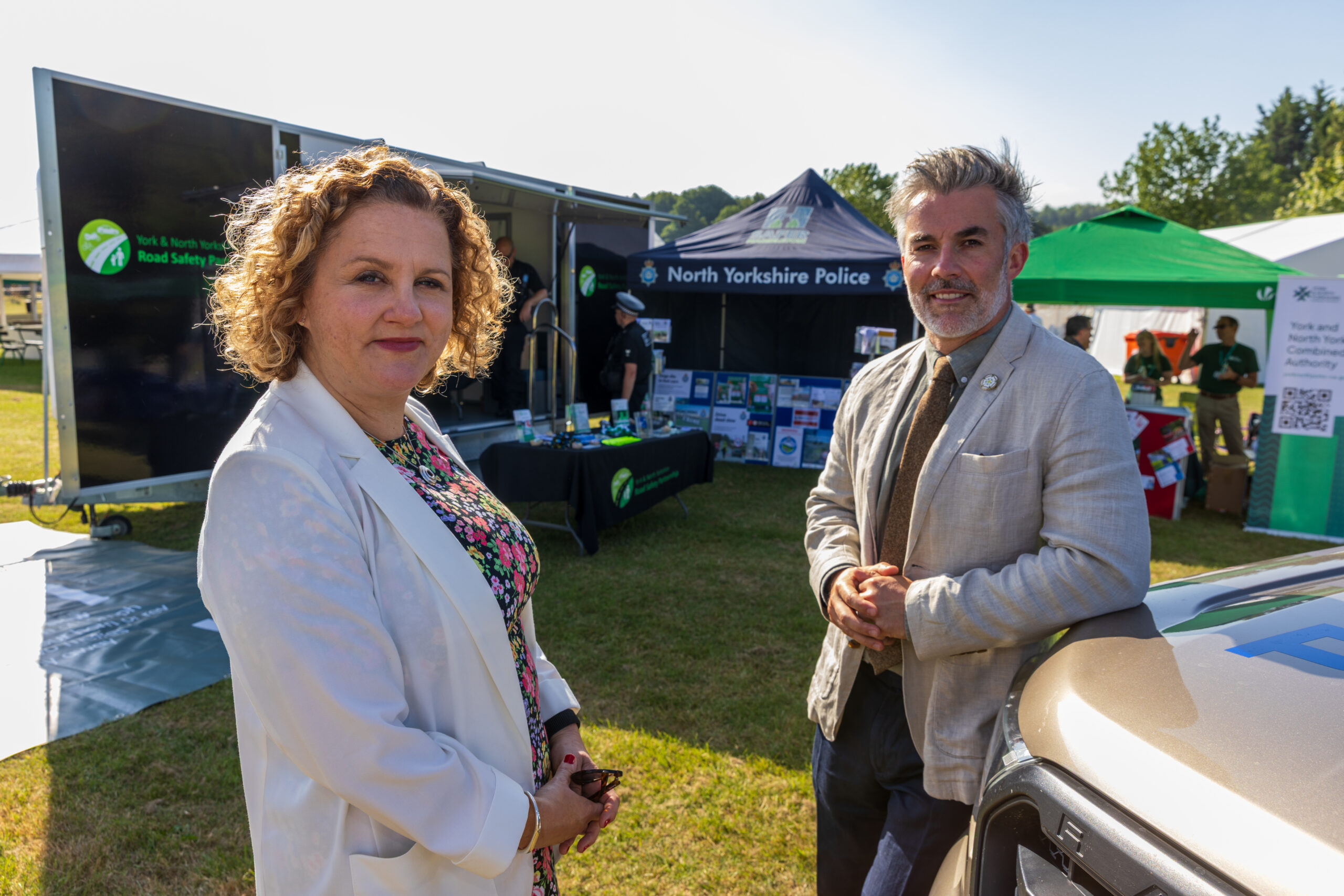 Mayor David Skaith & DMPFC Jo Coles Mayor David Skaith and Deputy Mayor for Policing Fire and Crime Jo Coles standing infront of the Road Safety Partnership Trailer at the Great Yorkshire Show