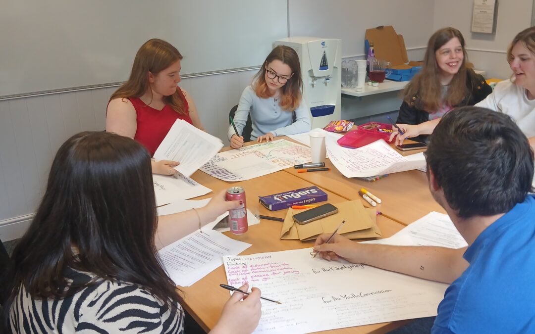 Youth Commission Members at a workshop discussing topics around table.