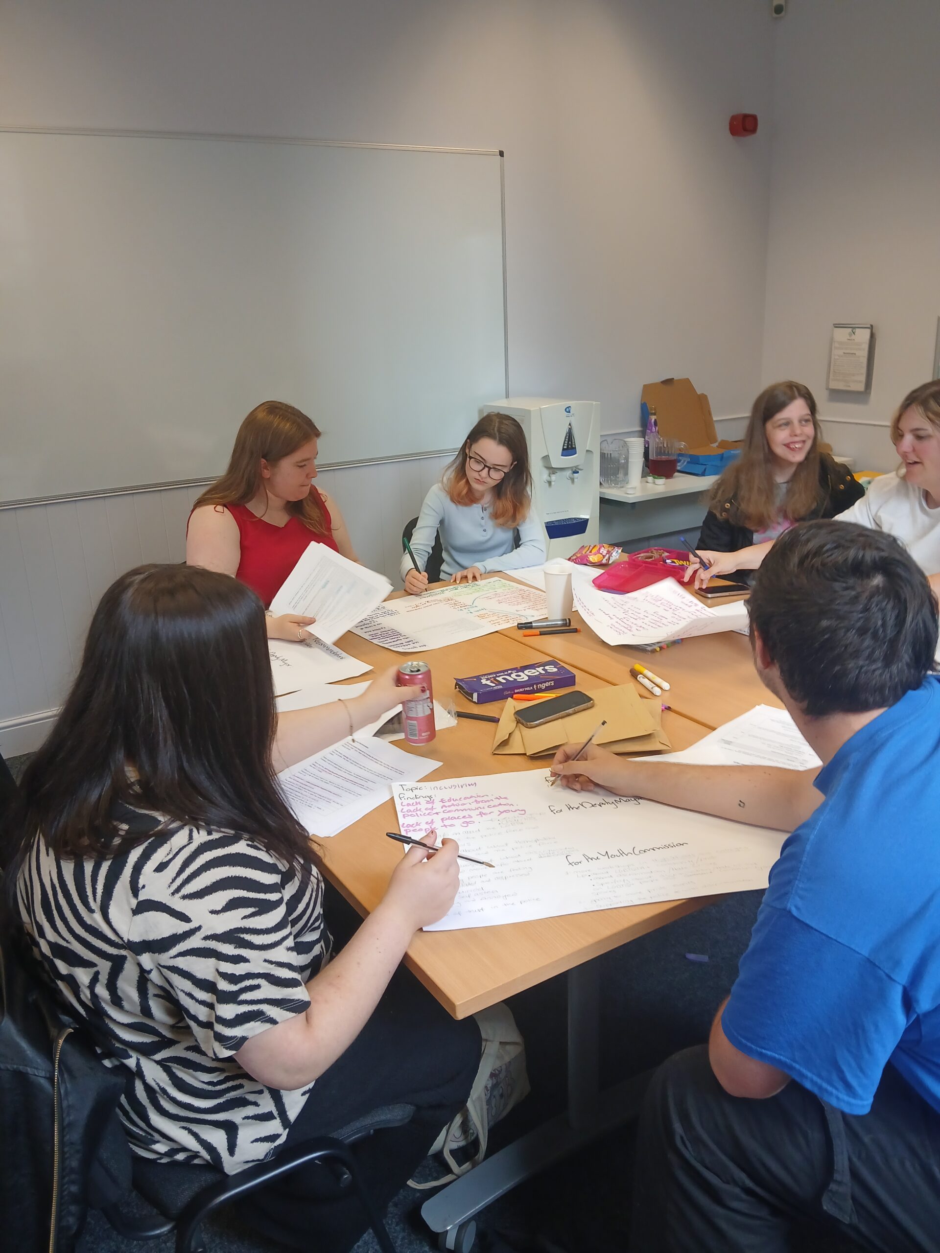 Youth Commission Members at a workshop discussing topics around table.