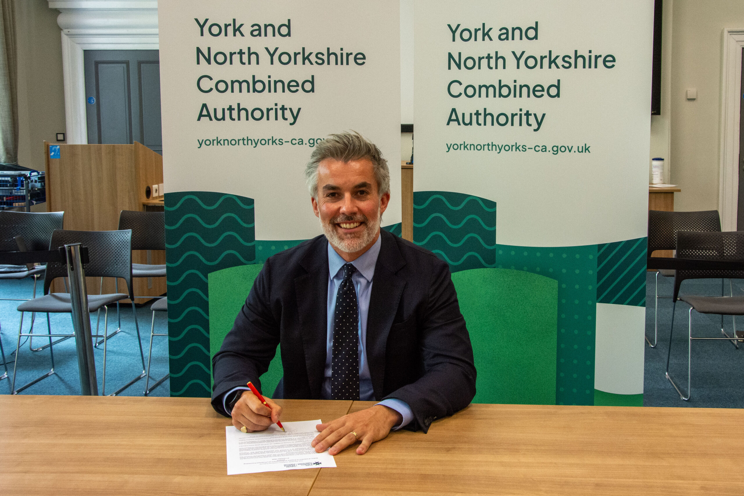 David Skaith, Mayor of York and North Yorkshire signs a Notice of Statutory Intent to Prepare an Assessment of Proposed Franchising Scheme Mayor of York and North Yorkshire David Skaith signs Notice of Statutory Intent to Prepare an Assessment of Proposed Franchising Scheme